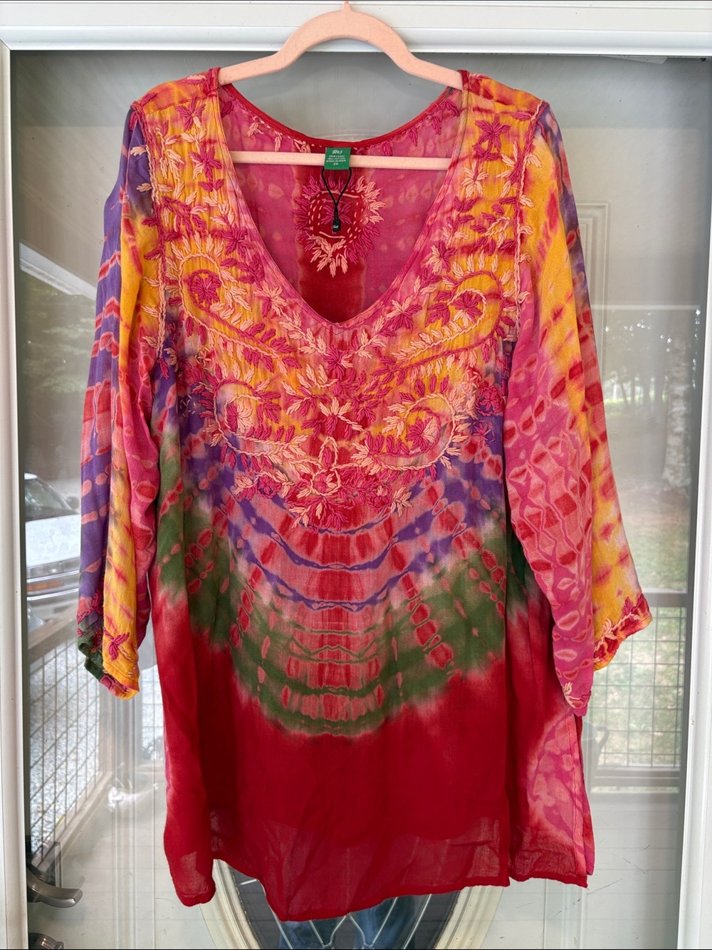 NWT Raj Multicolor Embroidered V-Neck Tunic - Red, Pink, Yellow, Green, Purple